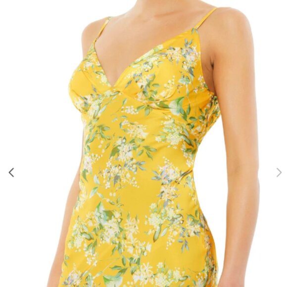 MAC DUGGAL 55396 FLORAL DRAPE BACK SATIN YELLOW MULTI GOWN sz 2 - Picture 3 of 5